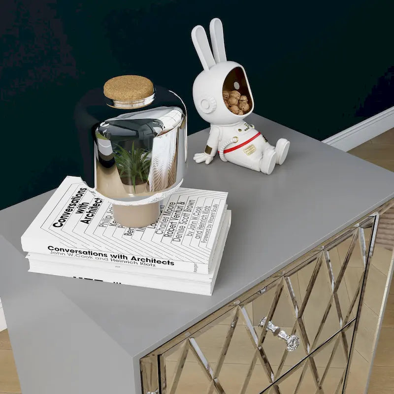 Table de chevet avec miroir à 2 tiroirs