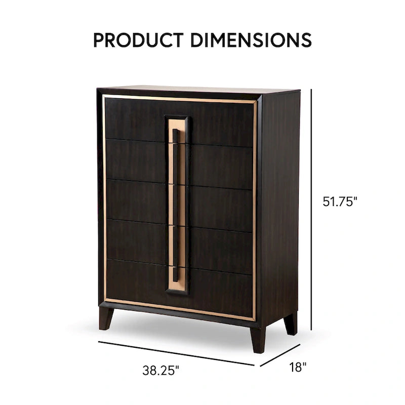 Commode moderne à 5 tiroirs en bois massif couleur espresso