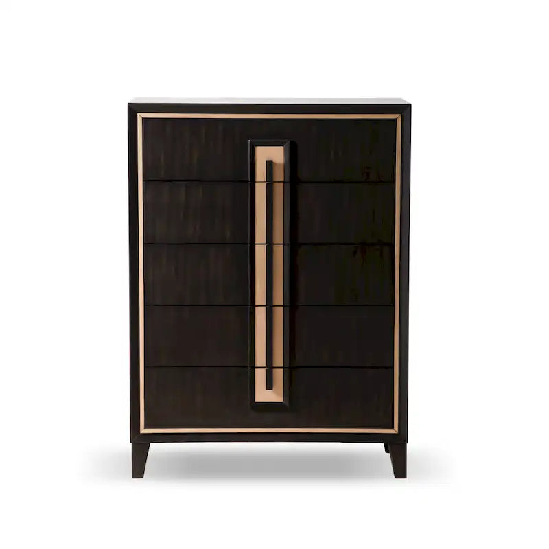 Commode moderne à 5 tiroirs en bois massif couleur espresso