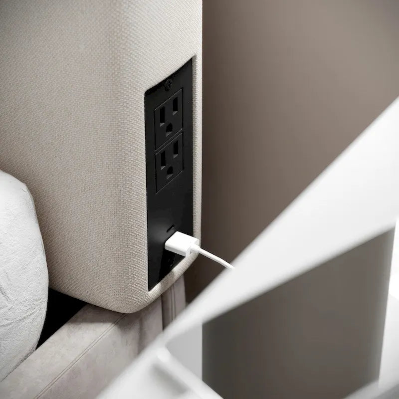 Tête de lit rembourrée avec 2 prises de courant, 1 port USB, 1 port USB-C
