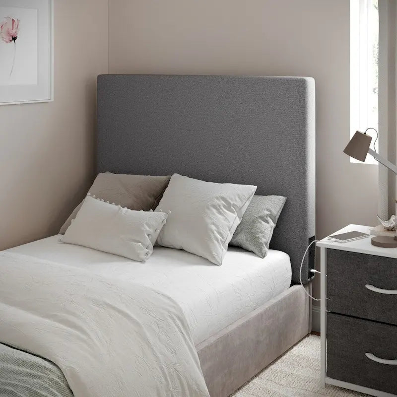 Tête de lit rembourrée avec 2 prises de courant, 1 port USB, 1 port USB-C