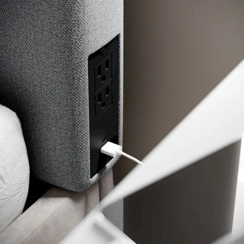 Tête de lit rembourrée avec 2 prises de courant, 1 port USB, 1 port USB-C