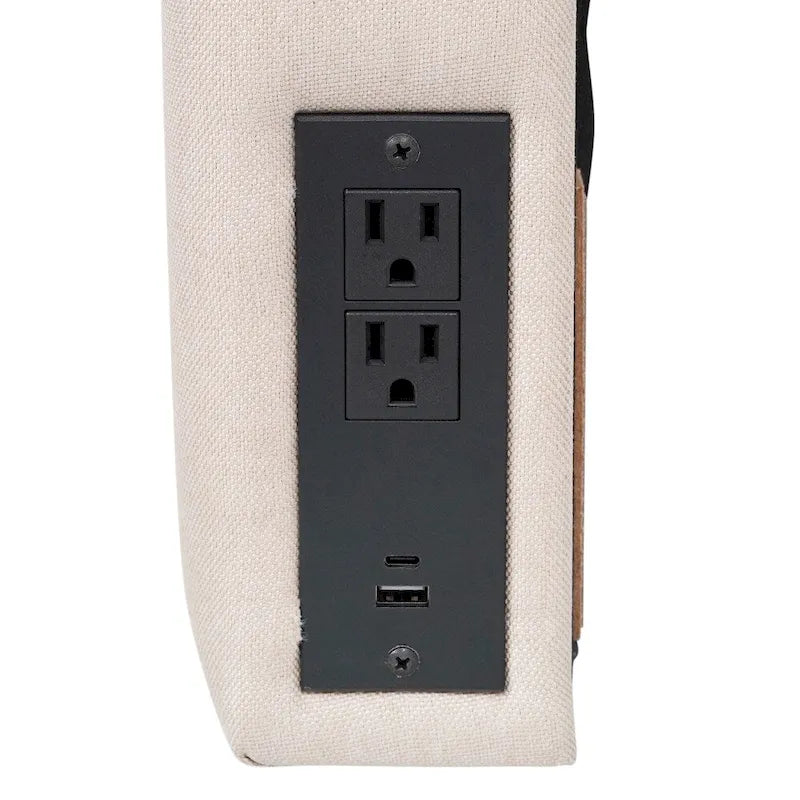 Tête de lit rembourrée avec 2 prises de courant, 1 port USB, 1 port USB-C