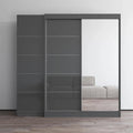 Armoire 2 portes avec miroir, façade vitrée, 2 personnes (Gris / Noir / Blanc)