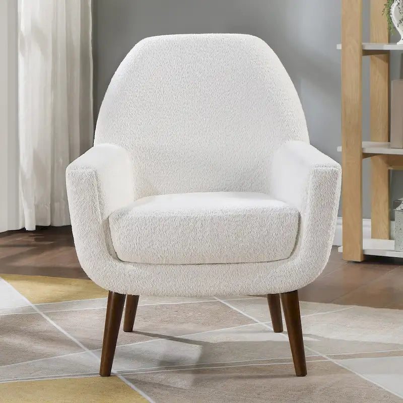 Fauteuil d'appoint en tissu bouclé blanc laiteux