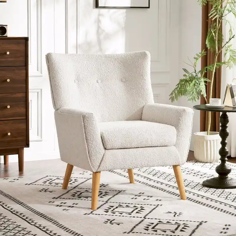 Fauteuil d'appoint moderne en tissu peluche avec pieds en bois
