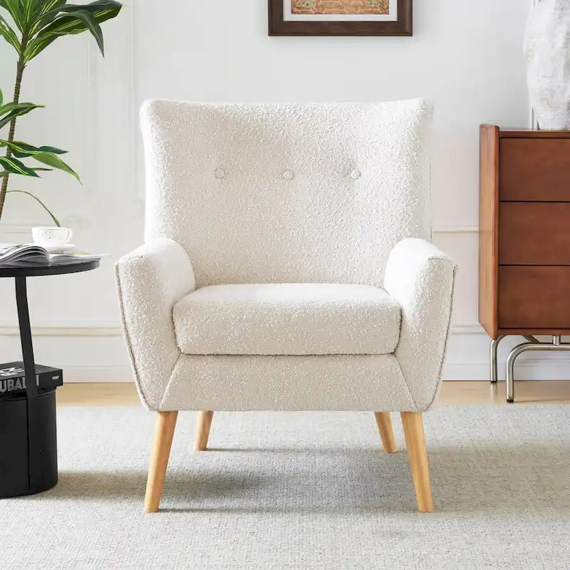 Fauteuil d'appoint moderne en tissu peluche avec pieds en bois
