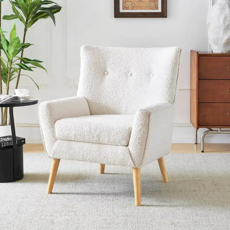 Fauteuil d'appoint moderne en tissu peluche avec pieds en bois