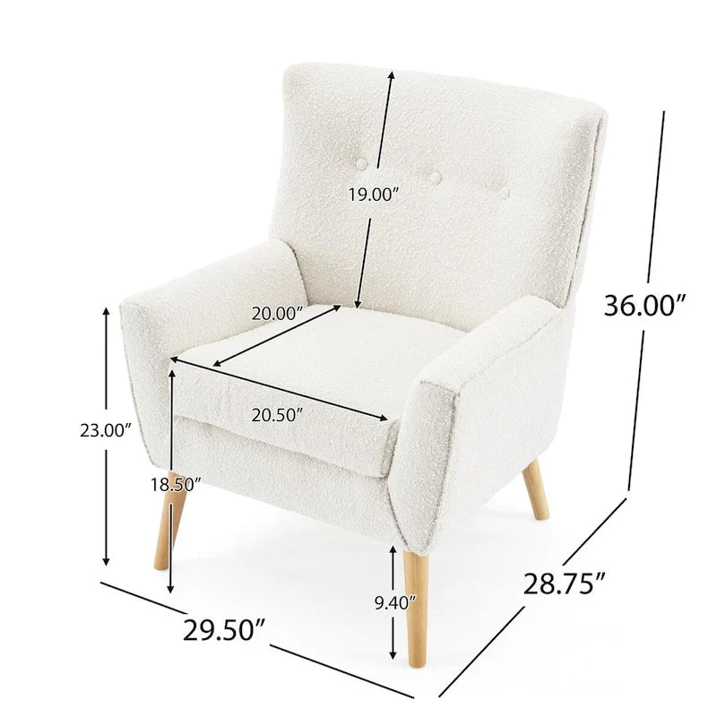 Fauteuil d'appoint moderne en tissu peluche avec pieds en bois