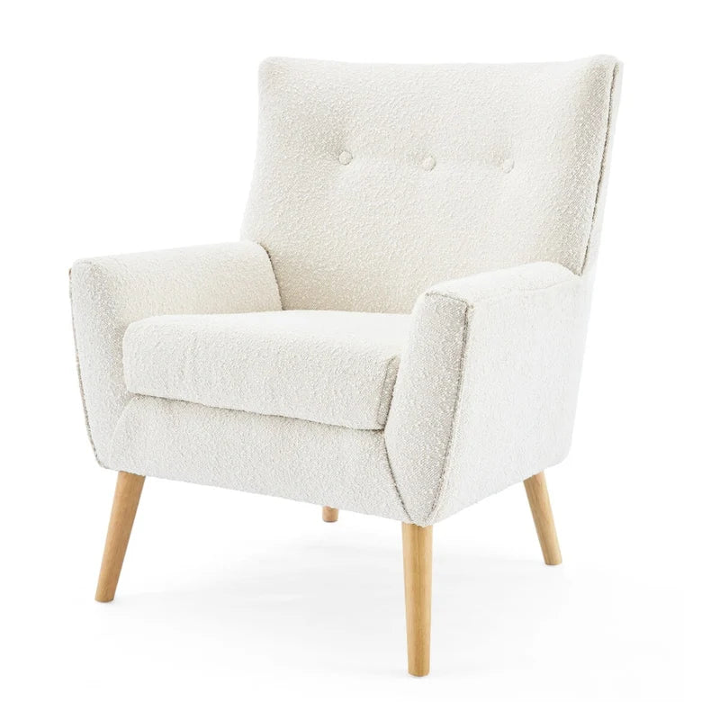 Fauteuil d'appoint moderne en tissu peluche avec pieds en bois