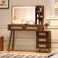 Coiffeuse Whisen avec miroir, lumières, 5 tiroirs et étagère de rangement