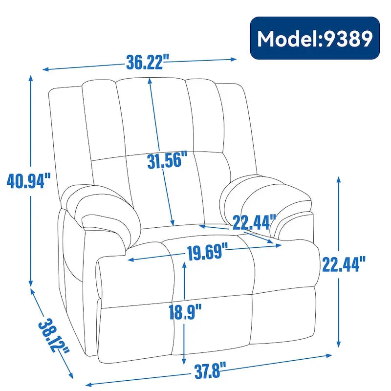 Fauteuil inclinable pivotant et à bascule en tissu Lazy Boy, grand fauteuil berçant manuel rembourré à l’excès avec accoudoirs à coussinet et dossier rembourré