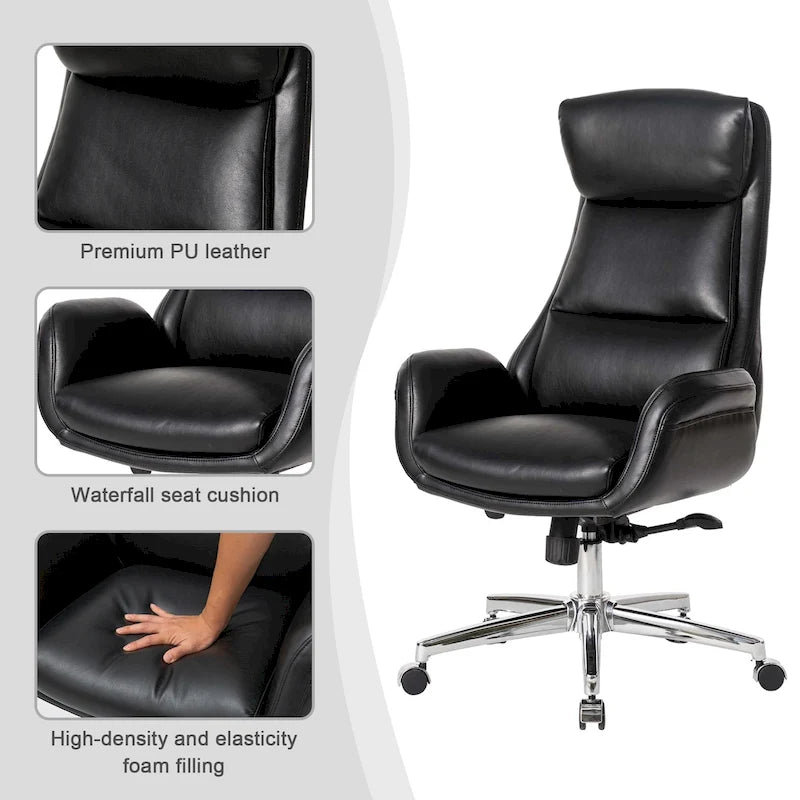 Fauteuil de bureau pivotant réglable en similicuir Glitzhome Mid-century 48 pouces