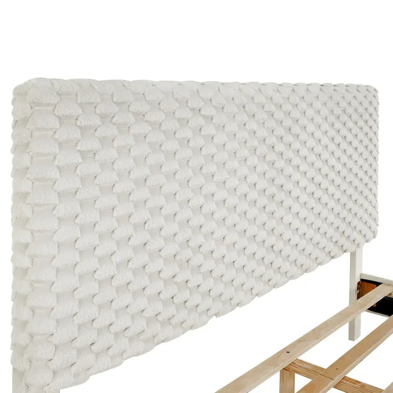 Lit plateforme rembourré 3D en peluche Colombe Blanche