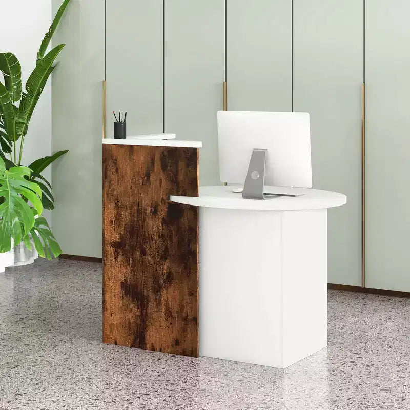 Costway Comptoir de Réception Bureau de Caisse avec Étagère Ouverte et Tiroir Verrouillable Blanc/Marron/Noir