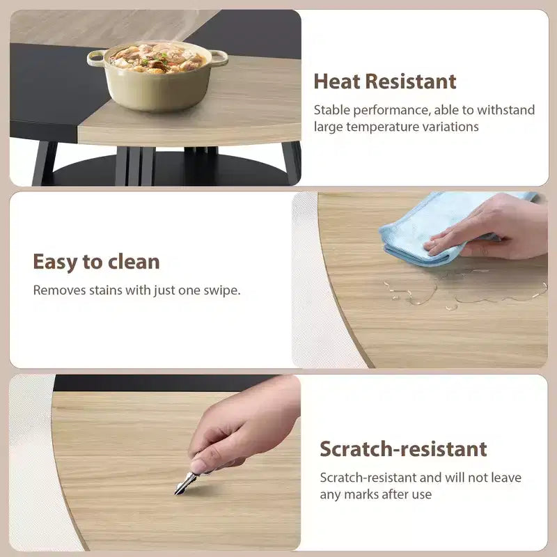 Table de salle à manger ronde pour 4 à 6 personnes, table de cuisine de 120 cm avec étagère de rangement, table à manger en bois avec base en métal pour salon, sans chaises