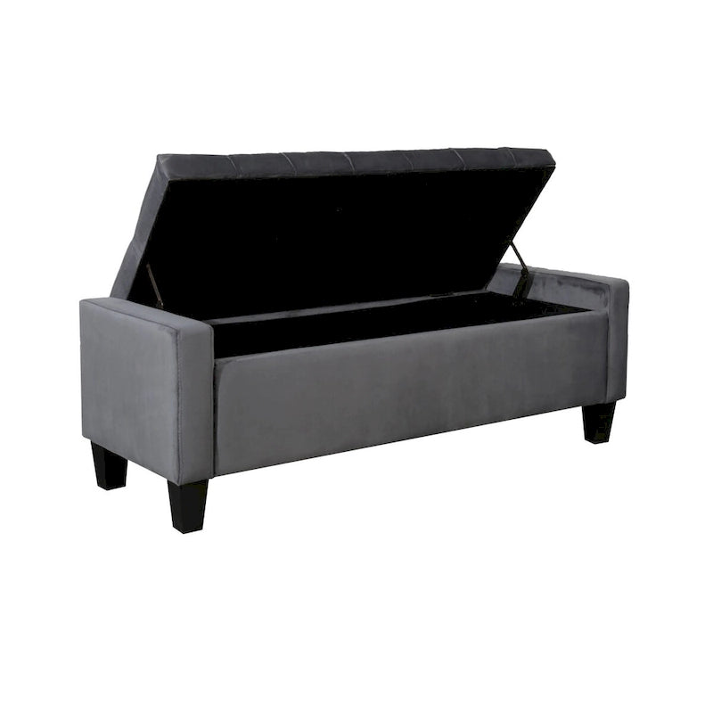 Banc de rangement capitonné en velours avec dessus rabattable