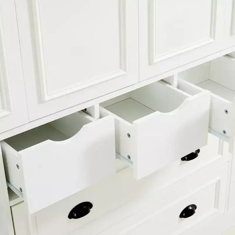 Armoire de cuisine autoportante haute Whisen 71, grand buffet de rangement pour salle à manger avec 4 portes pliantes, étagères et casiers à vin