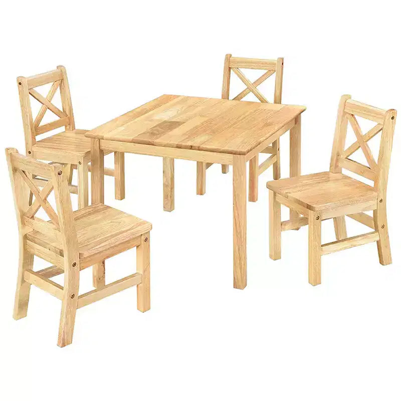 Ensemble table et chaises eHemco en bois massif pour enfants (4 chaises incluses), ensemble de 5 pièces