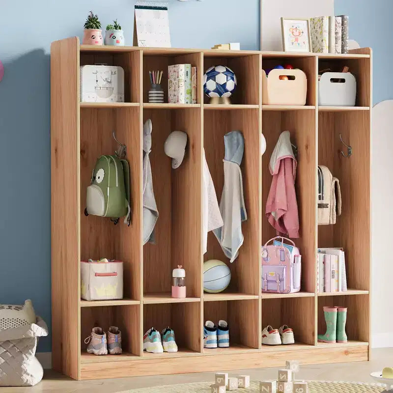 Vestiaire de classe 5 sections avec 10 casiers, organisateur de rangement avec 10 crochets pour la maison, l'école, la crèche, la maternelle