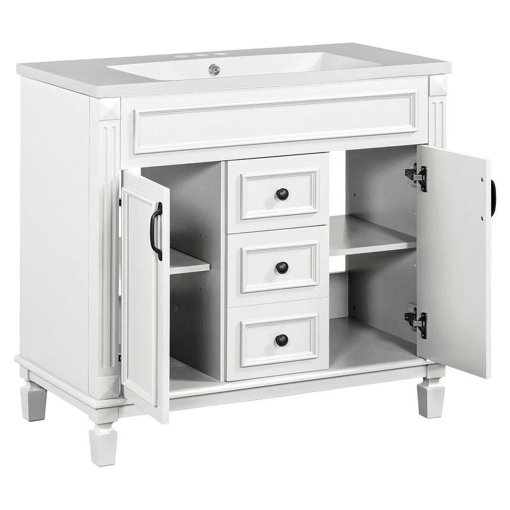 Meuble-lavabo moderne de 36 po avec vasque et armoire à miroir, 2 portes et 2 tiroirs