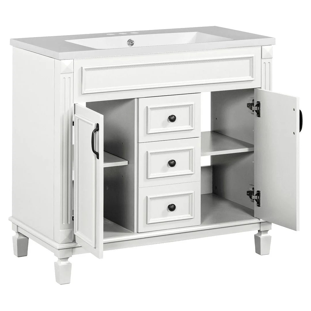 Meuble-lavabo moderne de 36 po avec vasque et armoire à miroir, 2 portes et 2 tiroirs