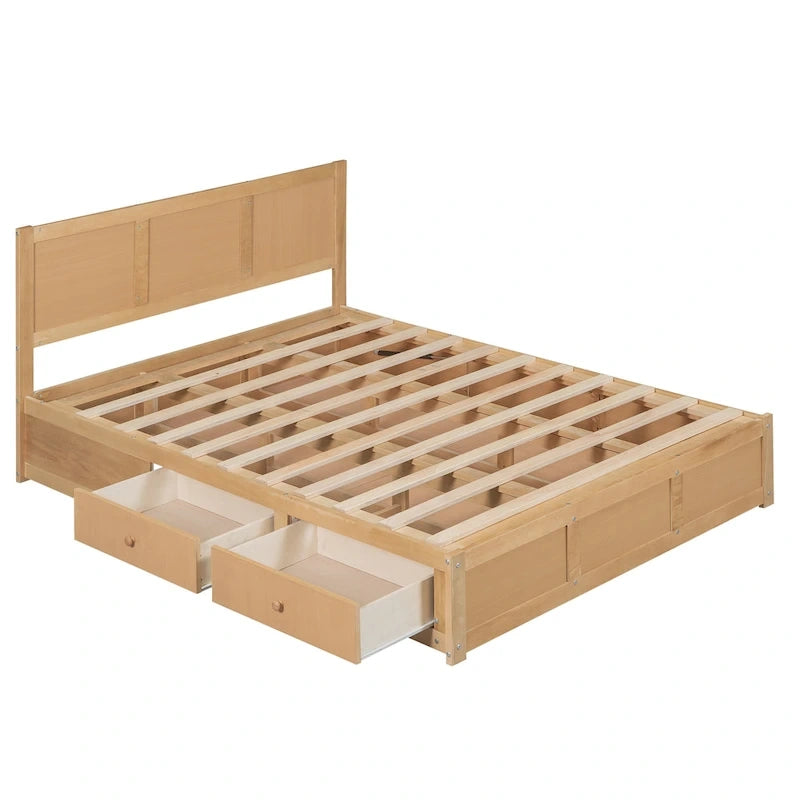 Lit plateforme en bois avec rangement inférieur et 2 tiroirs