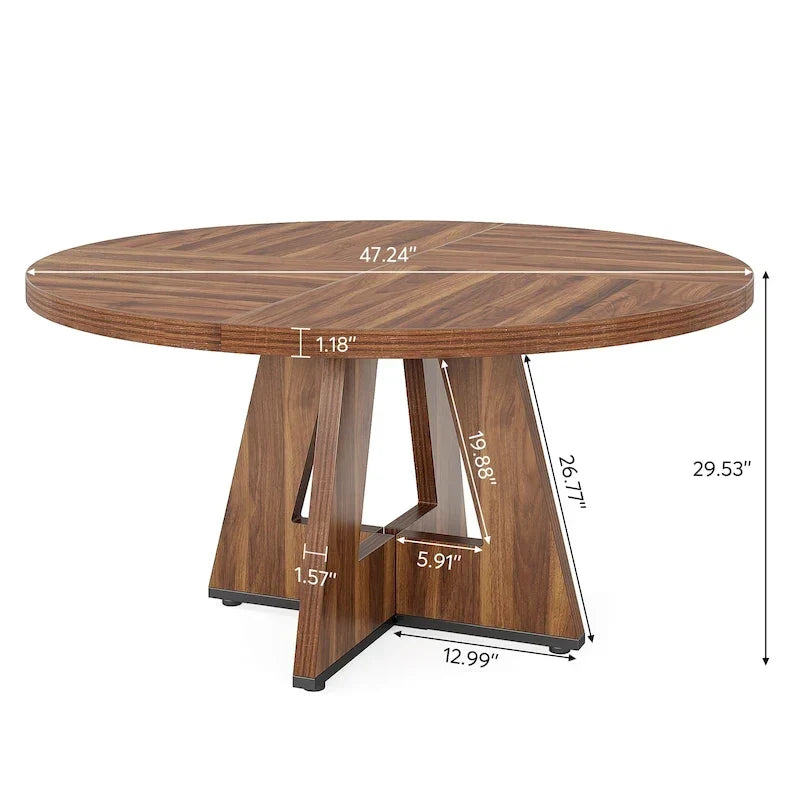 Table de salle à manger ronde de 47 pouces pour 4 personnes, table de ferme en bois pour cuisine, salle à manger et salon