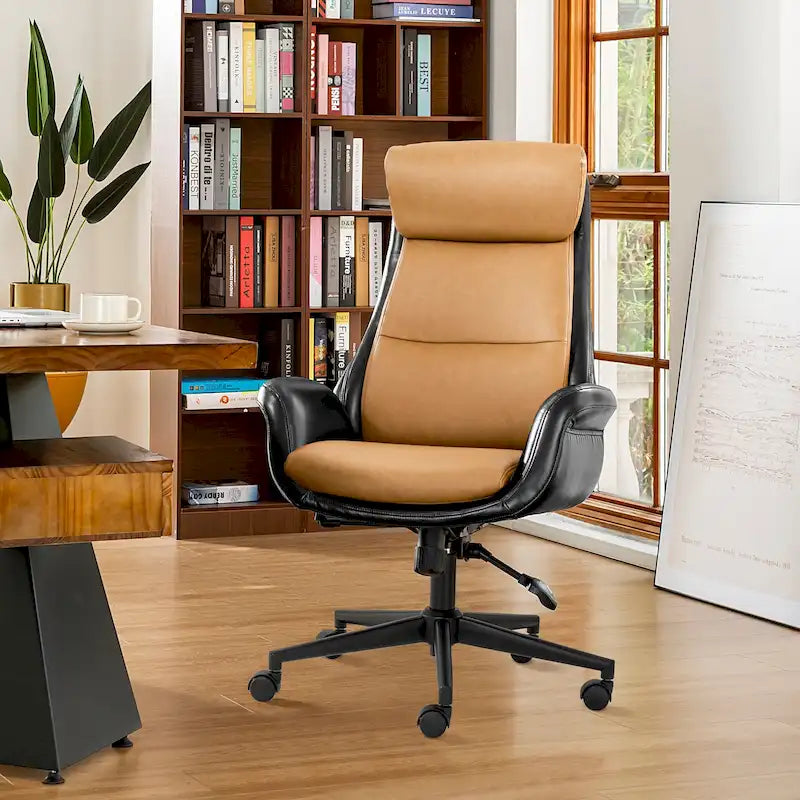 Fauteuil de bureau pivotant réglable en similicuir Glitzhome Mid-century 48 pouces