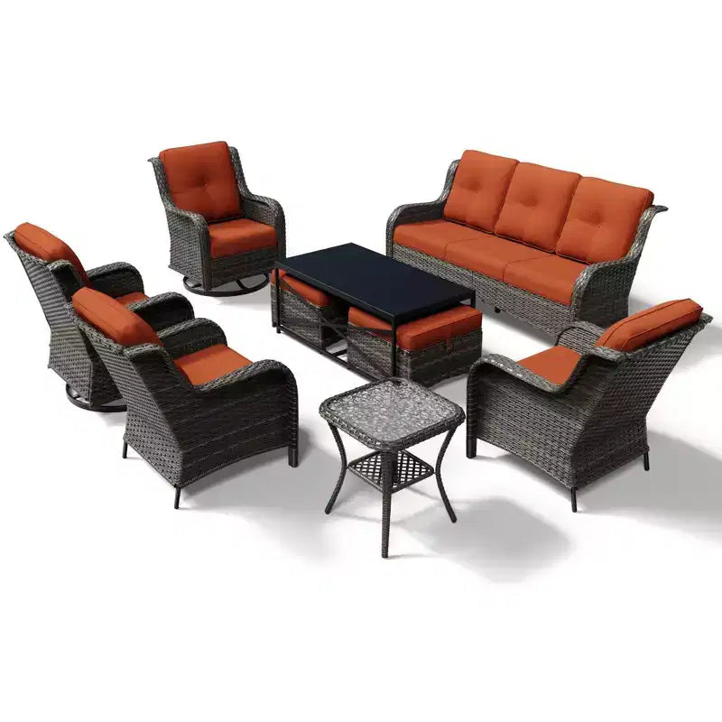 Ensemble de salon d'extérieur haut de gamme UPTIOT avec canapé, fauteuils pivotants et ottoman pour un confort et un style optimaux