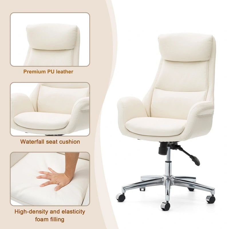 Fauteuil de bureau pivotant réglable en similicuir Glitzhome Mid-century 48 pouces