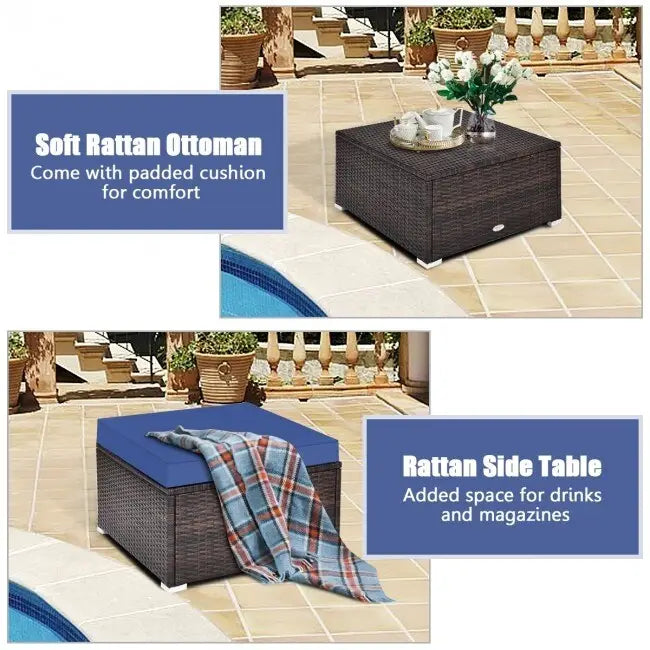 Ensemble de meubles de patio en rotin 4 pièces avec coussins et oreillers amovibles – Canapé d'angle : 73,7 x 73,7 x 63,5 cm