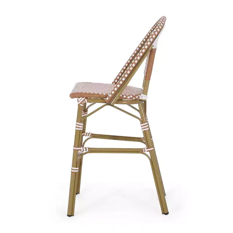 sumyeg Lot de 2 tabourets de bar de bistrot français d'extérieur 29,5, rotin PE en osier avec cadre en aluminium, finition aspect bambou, rouge rouille et blanc