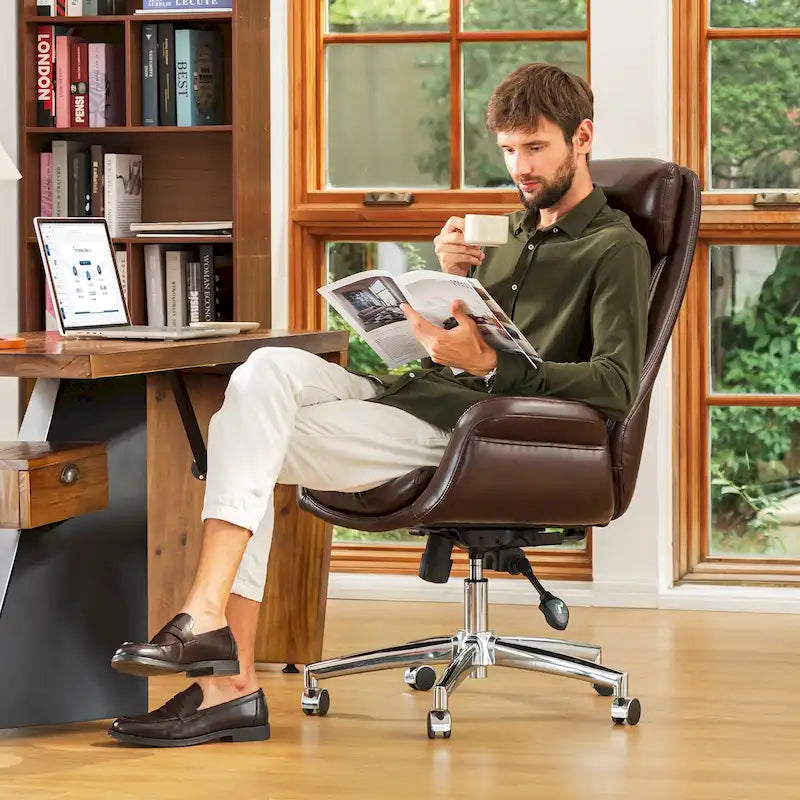 Fauteuil de bureau pivotant réglable en similicuir Glitzhome Mid-century 48 pouces
