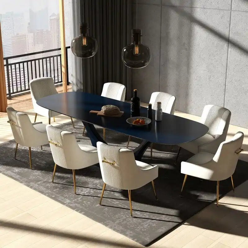 SEYNAR Lot de 8 chaises de salle à manger modernes en velours glamour, chaise de coiffeuse capitonnée pour salon (sans table)