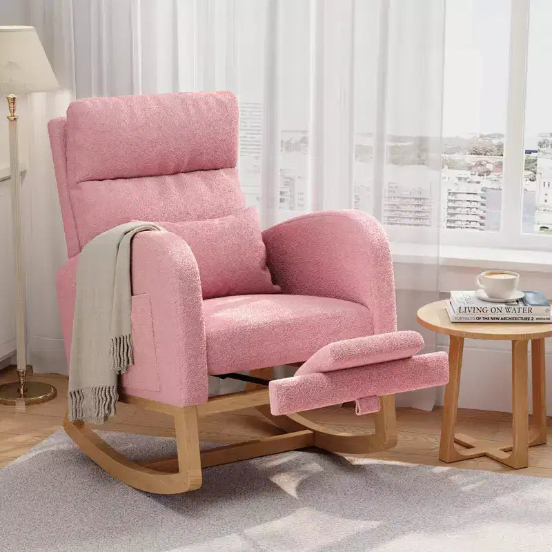 Fauteuil à bascule moderne avec oreiller et poches latérales, pour salon, chambre à coucher