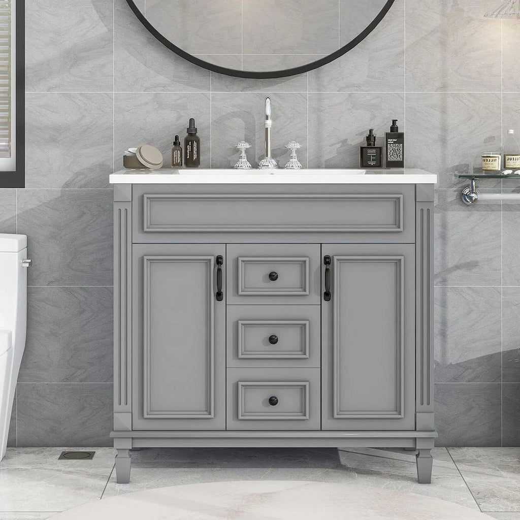 Meuble-lavabo moderne de 36 po avec vasque et armoire à miroir, 2 portes et 2 tiroirs