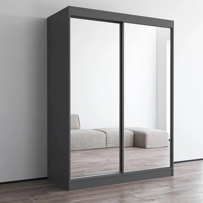 Armoire-penderie à 2 portes miroir avec finition brillante | 120 ou 150 cm de largeur
