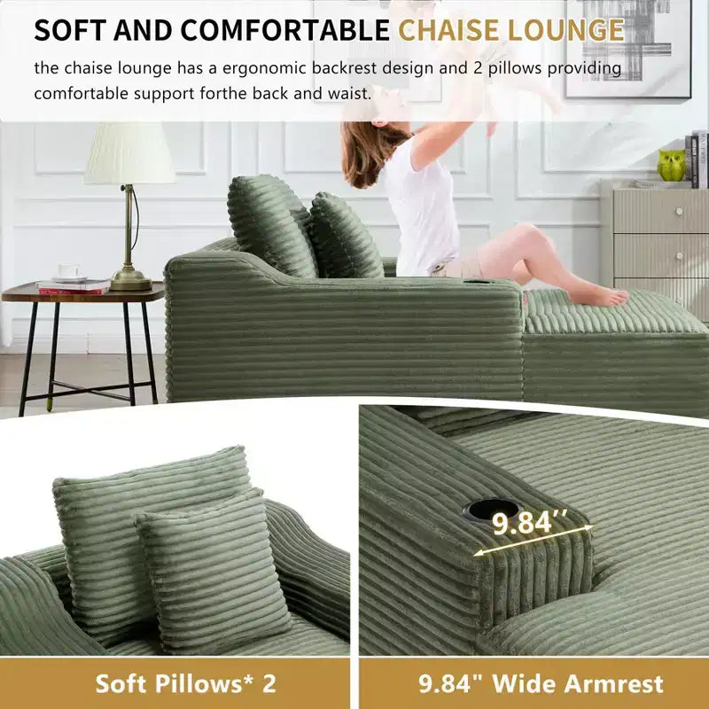 Chaise longue de 170 cm, canapé-lit d'intérieur avec 2 coussins, canapé monoplace sans structure pour salon, aucun assemblage requis