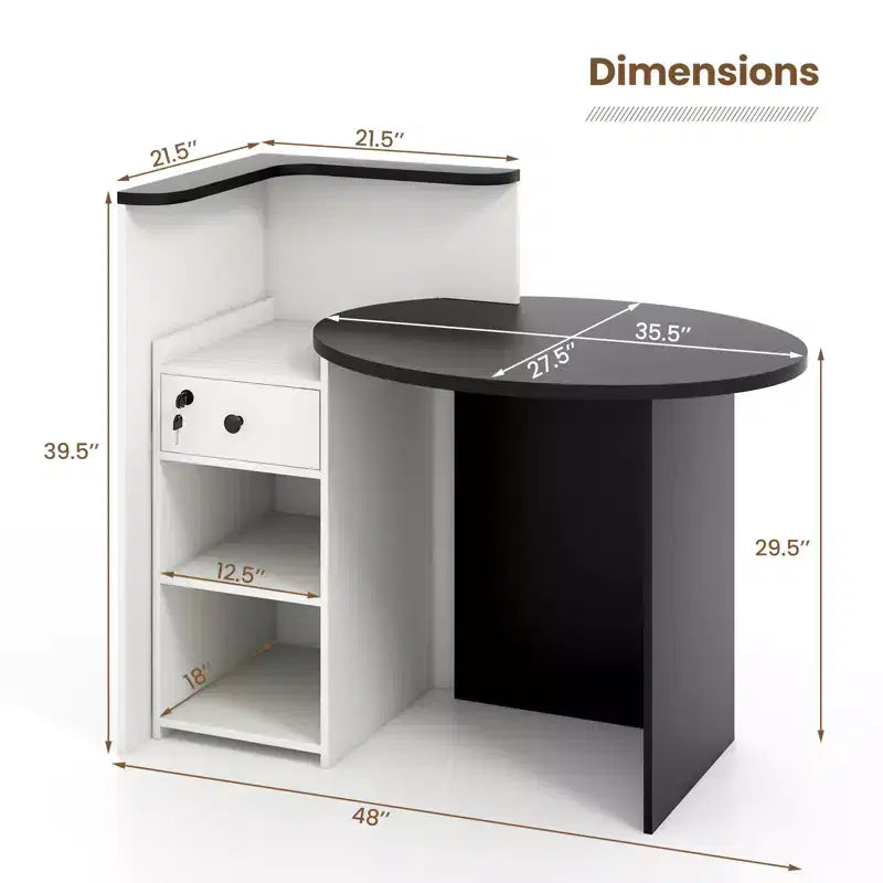Costway Comptoir de Réception Bureau de Caisse avec Étagère Ouverte et Tiroir Verrouillable Blanc/Marron/Noir