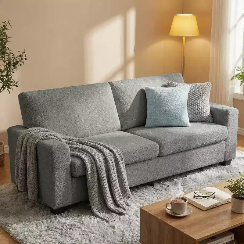 Canapé moderne 3 places de 83 po avec assise profonde, tissu doux, accoudoirs larges, housse de coussin amovible et lavable