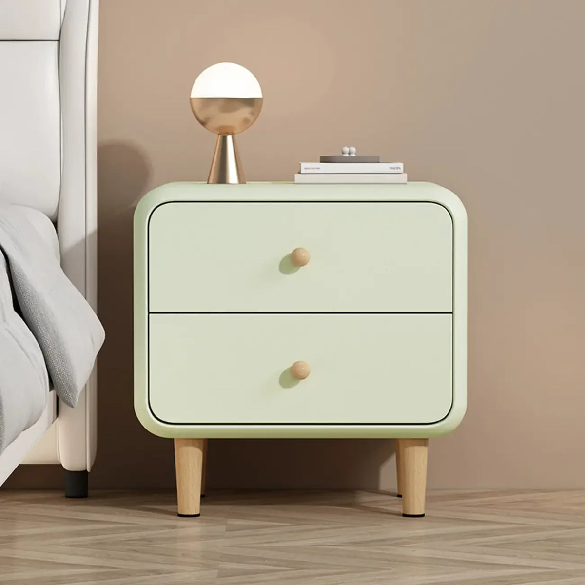 Table de chevet moderne en bois à 2 tiroirs avec pieds