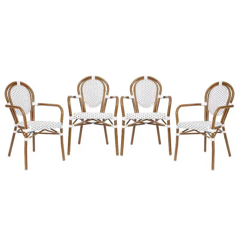 Lot de 4 chaises bistrot Lourdes Thonet empilables avec accoudoirs, en rotin PE et cadre en aluminium, pour l'intérieur et l'extérieur, de la marque Flash Furniture