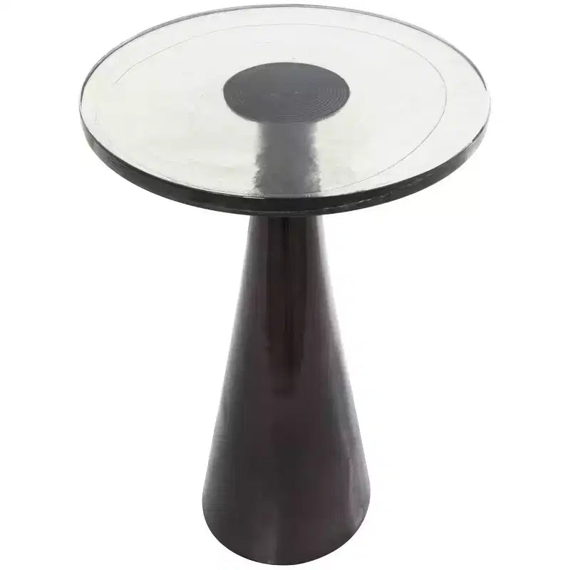 Table d'appoint cône géométrique en aluminium avec plateau en verre texturé 24 po