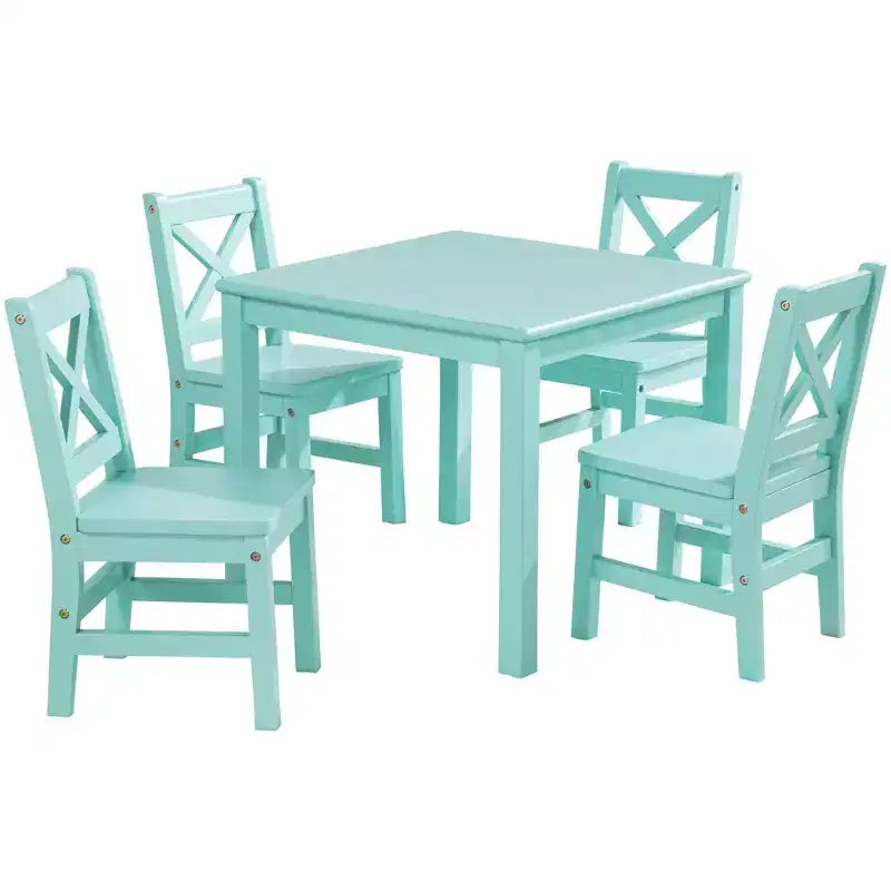 Ensemble table et chaises eHemco en bois massif pour enfants (4 chaises incluses), ensemble de 5 pièces