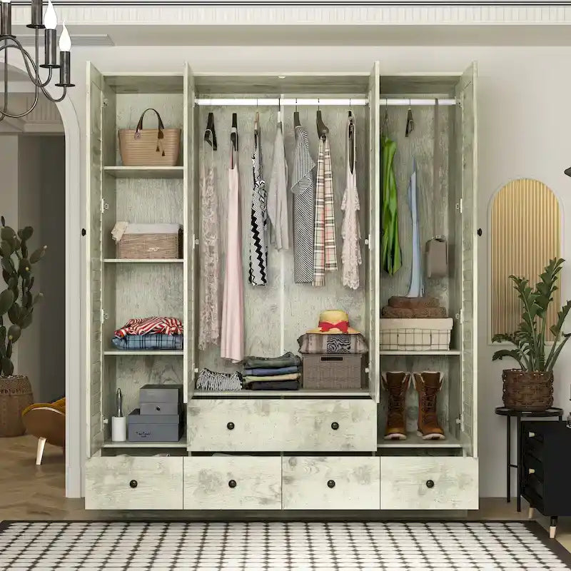 Armoire-penderie autoportante 59 po de large, grand format, blanche