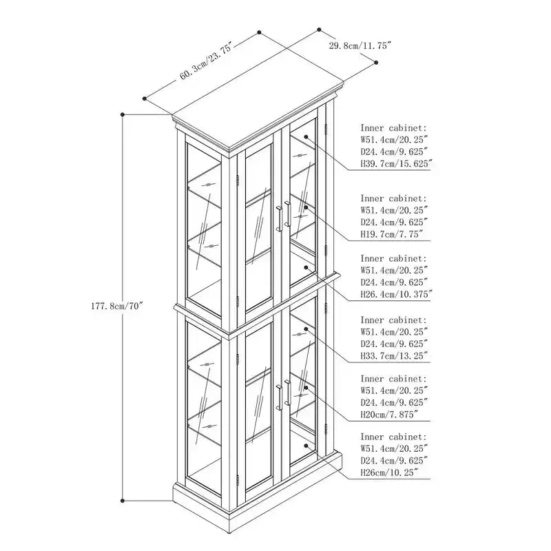 Vitrine, meuble vitrine avec 6 étagères réglables et portes en verre trempé, meuble haut pour salon, chambre à coucher