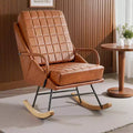 VECELO Fauteuil à bascule en similicuir/tissu Teddy, fauteuil inclinable de salon moderne avec assise rembourrée, base en bois massif sécurisée Blanc/Marron