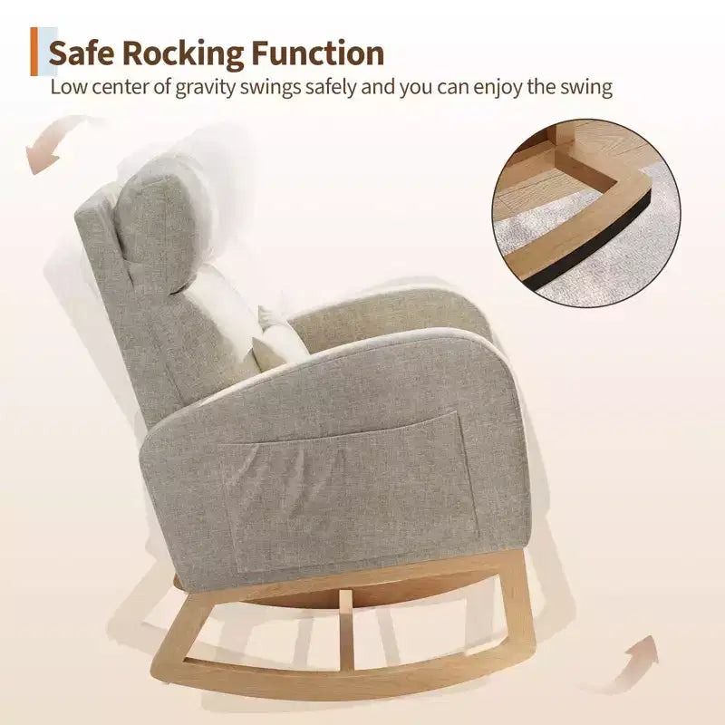 Fauteuil à bascule moderne avec oreiller et poches latérales, pour salon, chambre à coucher