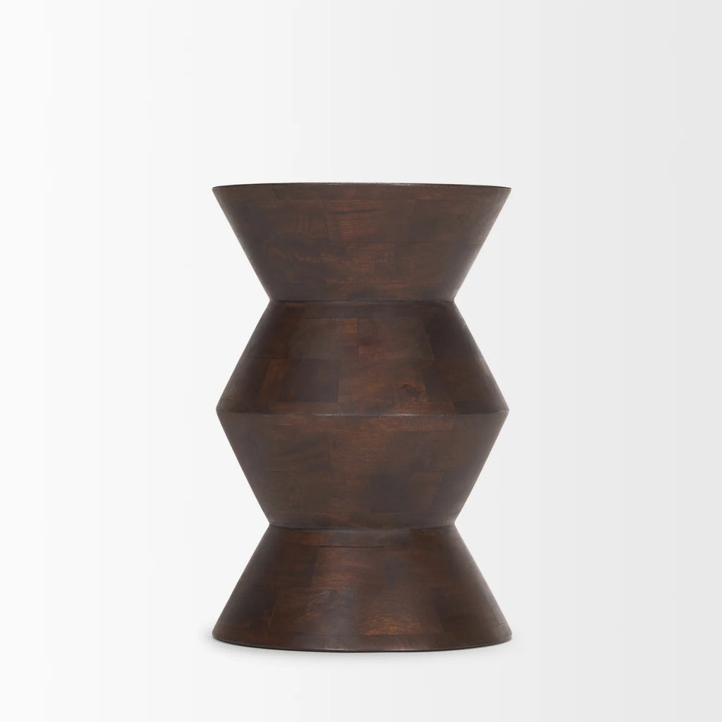 Table d'appoint bohème en manguier avec motifs géométriques | Brun foncé